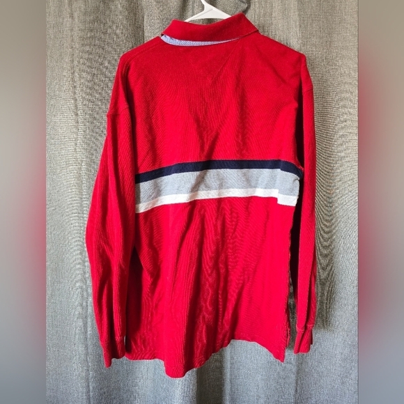 Tommy Hilfiger Vintage Mens Red Long Slv Striped Rugby Polo 2001 Y2K Size L - Picture 3 of 5